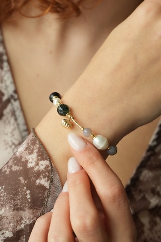 Bracelet - Plaqué or jaune, perles de culture et agates