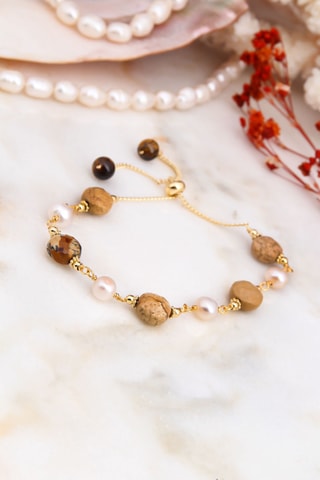 Bracelet - Plaqué or jaune, jaspes et perles de culture