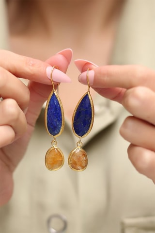 Boucles d'oreilles Lapis-lazulis et citrines