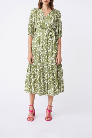 Jupe midi en lin  taille haute Fidjy - Kaki
