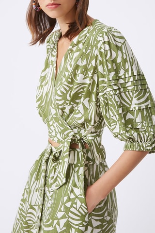 Jupe midi en lin  taille haute Fidjy - Kaki