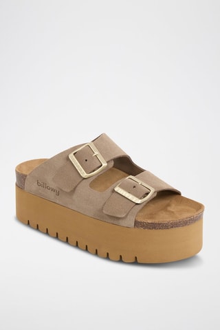 Mules à plateforme en cuir - Marron clair