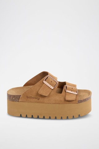 Mules à plateforme en cuir - Marron