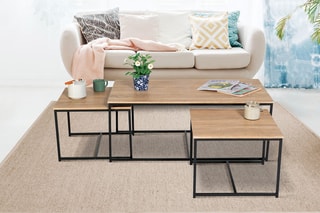 3 tables gigognes Manufacture - Imitation bois et noir