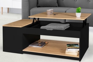 Table basse relevable Elina - Noir et imitation bois - 110 x 45 x 60 cm