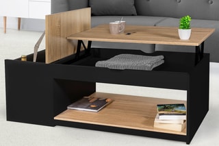 Table basse relevable Elina - Noir et imitation bois - 110 x 45 x 60 cm