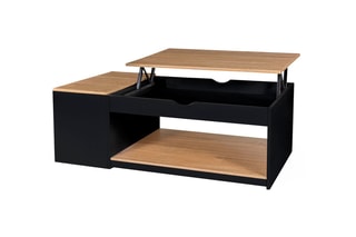 Table basse relevable Elina - Noir et imitation bois - 110 x 45 x 60 cm
