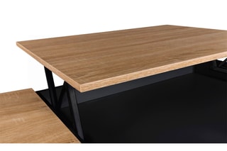 Table basse relevable Elina - Noir et imitation bois - 110 x 45 x 60 cm