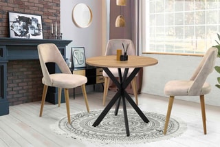 Table de repas ronde Soline - Imitation bois et noir