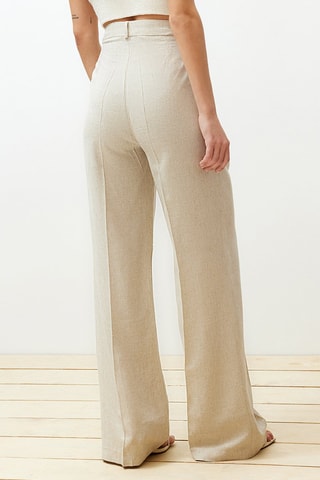 Calças wide legs de cintura subida - Bege­mesclado