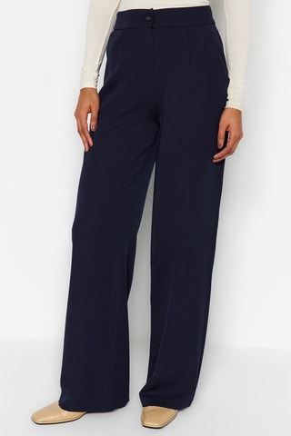 Calças wide legs com cintura subida Azul-marinho