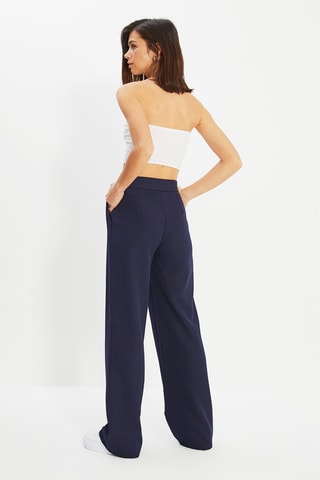 Calças wide legs com cintura subida Azul-marinho