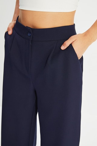 Calças wide legs com cintura subida Azul-marinho