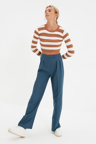 Pantalon wide legs taille haute Bleu pétrole
