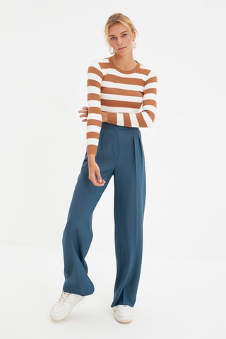 Pantalon wide legs taille haute Bleu pétrole