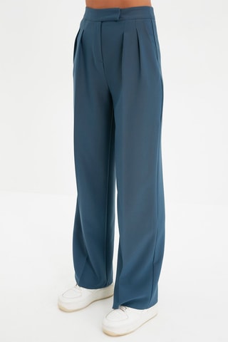 Pantalon wide legs taille haute Bleu pétrole