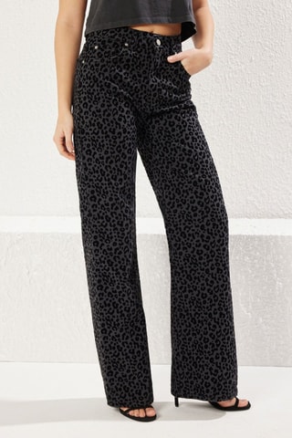 Calças de ganga wide legs cintura alta - Preto