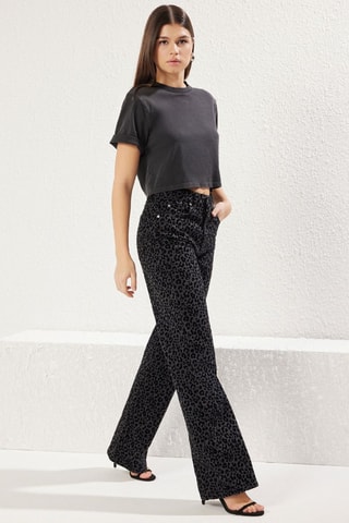 Calças de ganga wide legs cintura alta - Preto