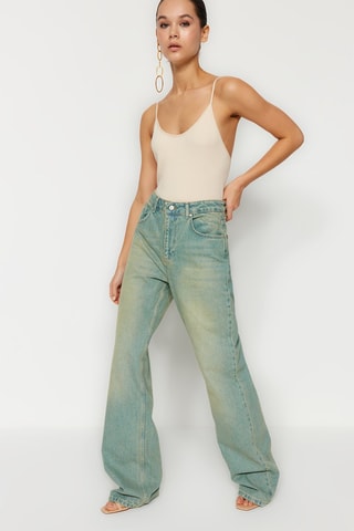 Jean wide legs taille haute Bleu 