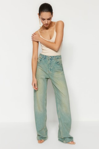 Jean wide legs taille haute Bleu 
