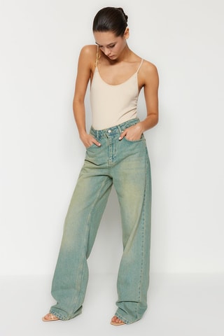 Jean wide legs taille haute Bleu 