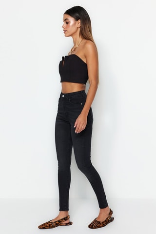 Calças de ganga skinny cintura subida Preto