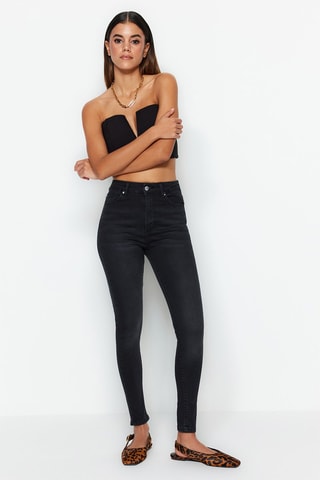 Calças de ganga skinny cintura subida Preto