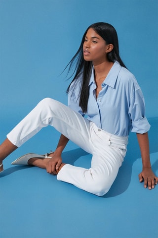 Jean mom 7/8 taille haute - Blanc