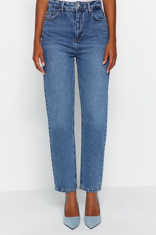 Jean mom taille haute Bleu