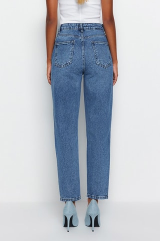 Jean mom taille haute Bleu