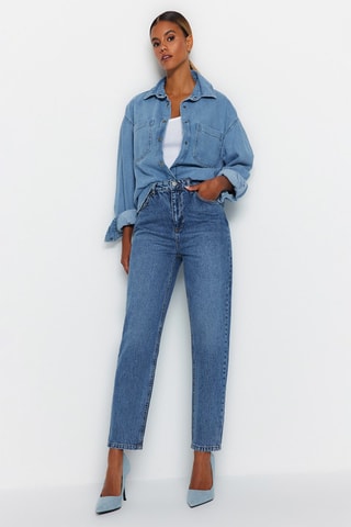 Jean mom taille haute Bleu