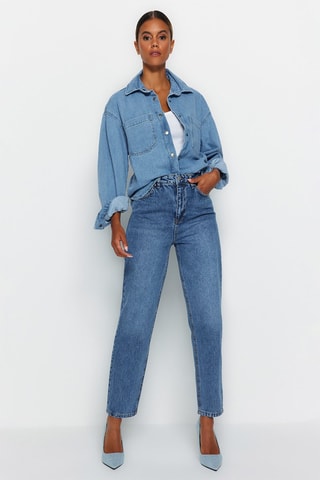 Jean mom taille haute Bleu