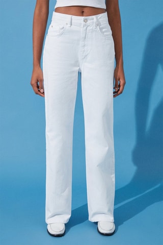 Calças de ganga wide legs de cintura subida - Branco