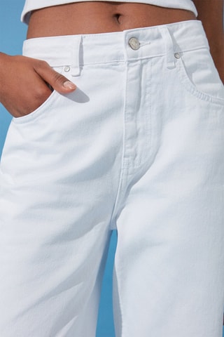 Calças de ganga wide legs de cintura subida - Branco