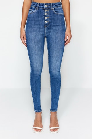 Jean skinny taille haute Bleu