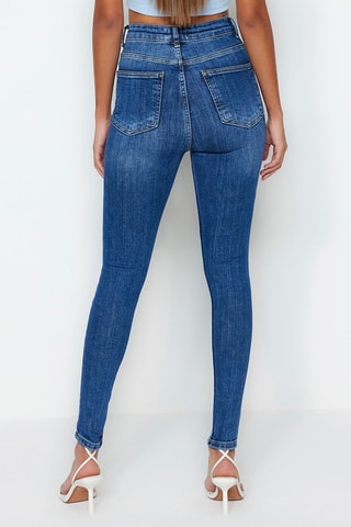 Jean skinny taille haute Bleu