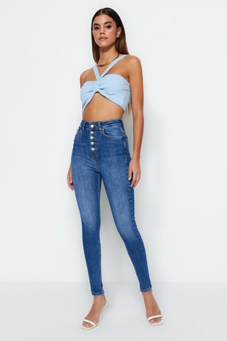 Jean skinny taille haute Bleu