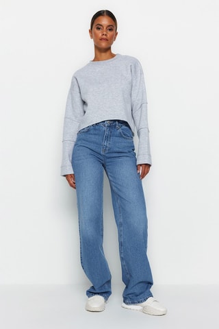 Jean droit taille haute Bleu