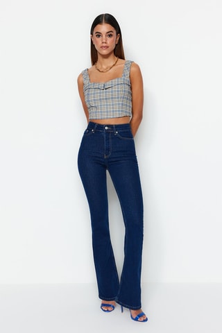 Jean flare taille haute Bleu marine