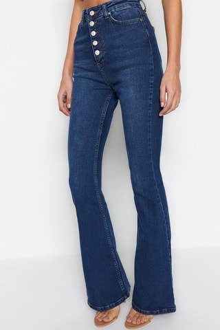 Jean flare taille haute Bleu foncé