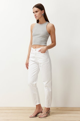 Jean mom 7/8 taille haute - Blanc