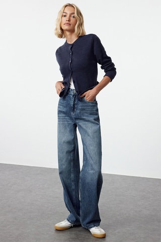 Jean taille haute droit - Bleu