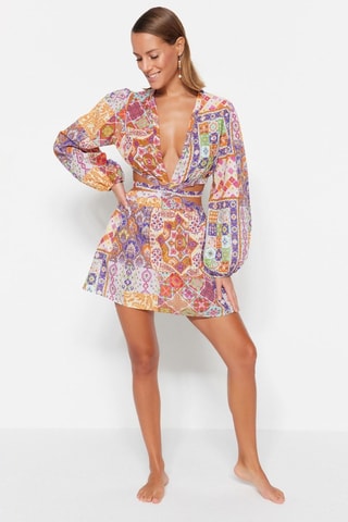 Vestido efeito ilusório - Laranja e violeta