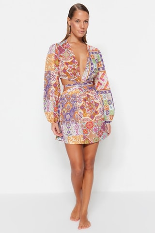 Vestido efeito ilusório - Laranja e violeta