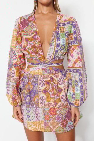 Vestido efeito ilusório - Laranja e violeta