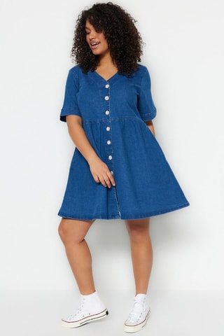 Vestido-camisa de ganga - Azul