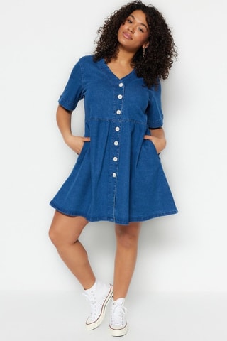 Vestido-camisa de ganga - Azul