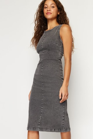 Vestido midi de ganga - Cinzento