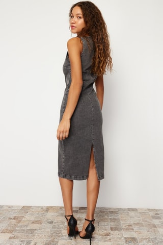 Vestido midi de ganga - Cinzento