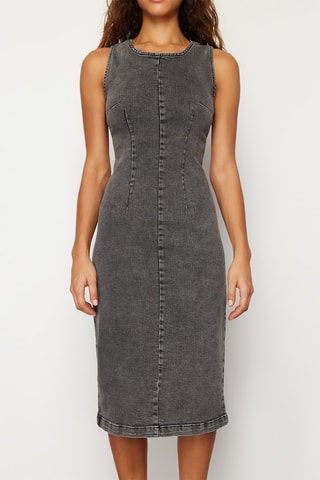 Vestido midi de ganga - Cinzento